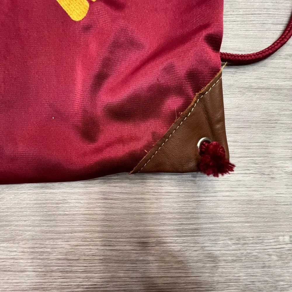 Shoeless Joe Baseball‎ Drawstring Backpack Maroon Gold Leather Accents